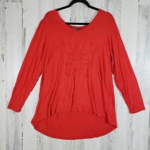 NEW Cable & Gauge Red Embroidered Top Stretchy Flowing High Low Shirt Blouse 2X